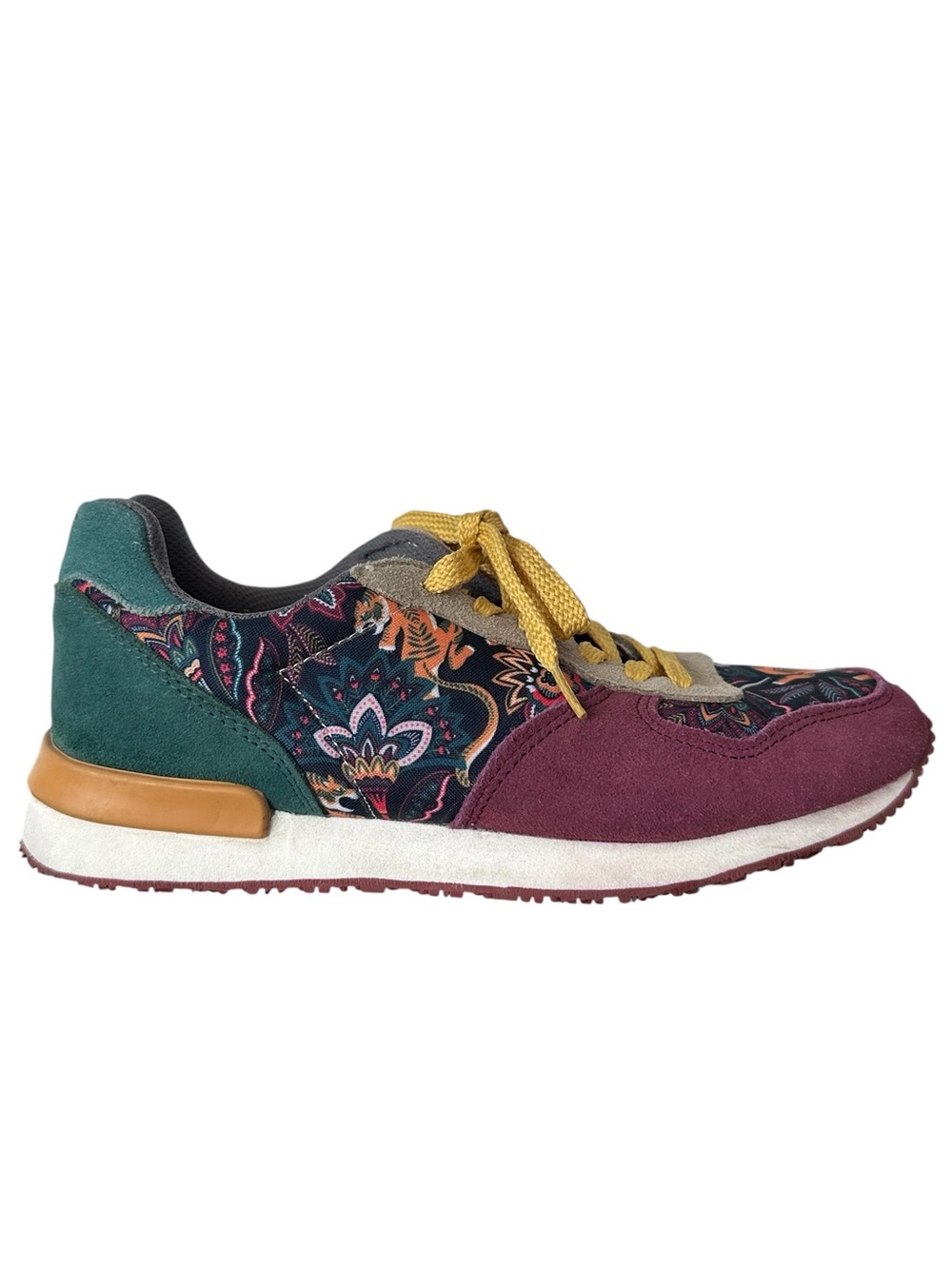 Inkkas Women's Yuuki Jogger Tiger Floral Suede Trim Burgundy Teal Multi Size 8